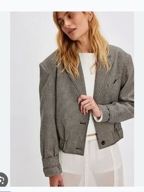 Free People Agnes Gray Blazer Bomber Jacket
